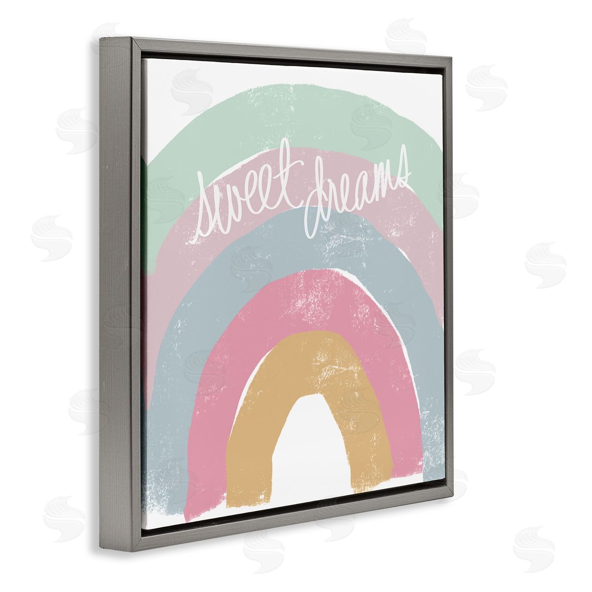 Emily Navas Sweet Dreams Phrase Cool Tone Pastel Rainbow Gray Floating Frame Canvas Wall Art Print