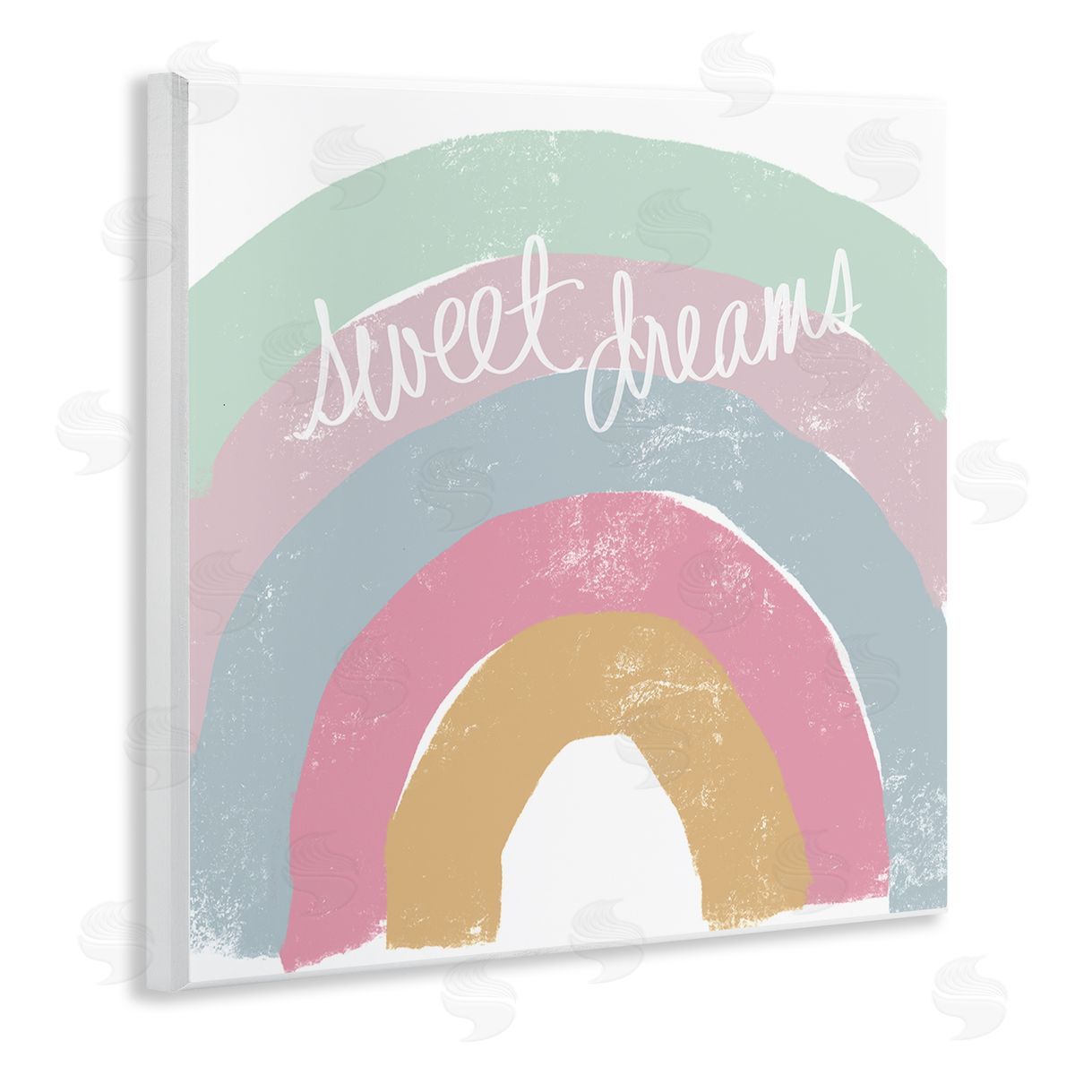 Emily Navas Sweet Dreams Phrase Cool Tone Pastel Rainbow Wooden Wall Plaque Art Print