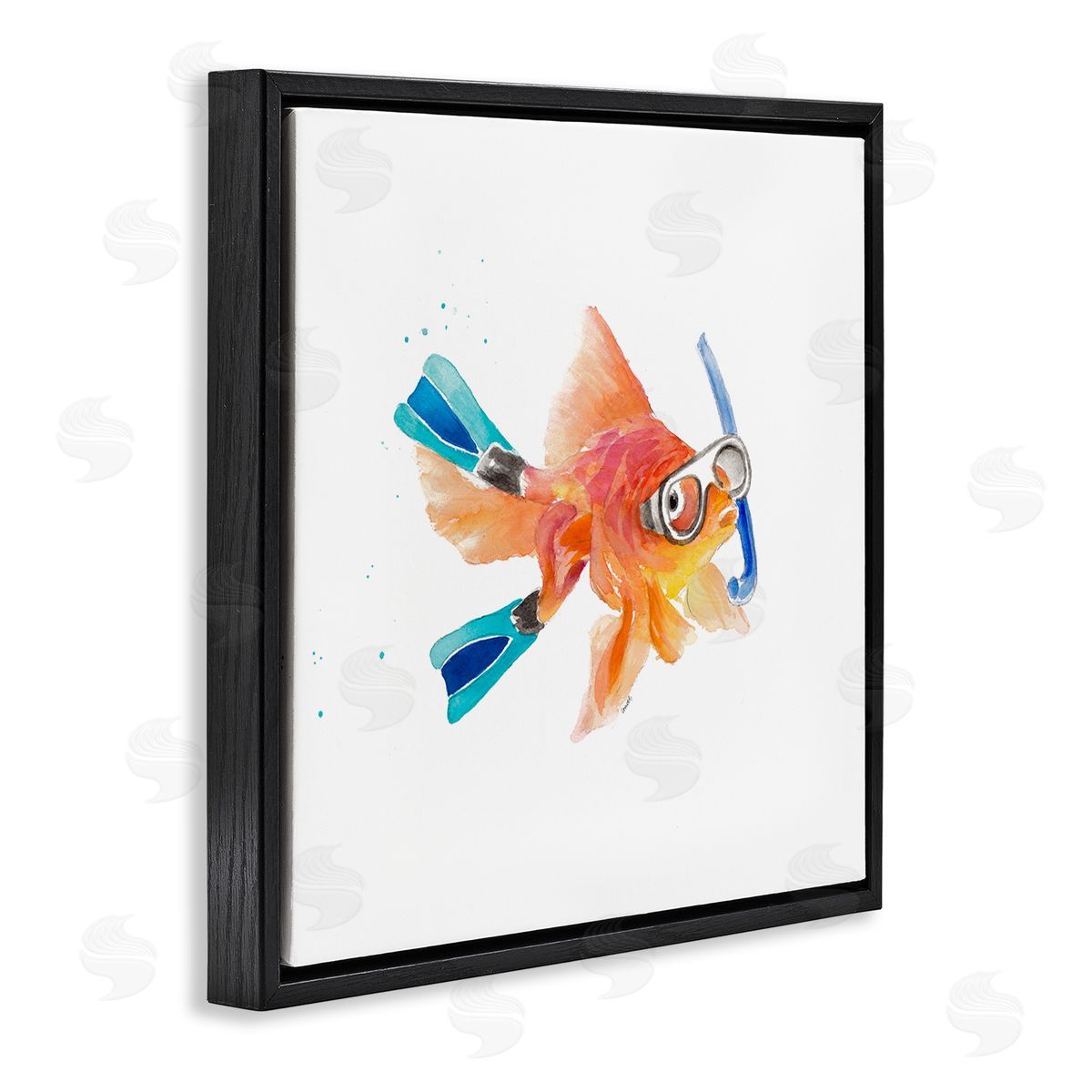 Goldfish Pet Snorkel Gear Black Floating Frame Canvas Wall Art, Home Decor by Lanie Loreth