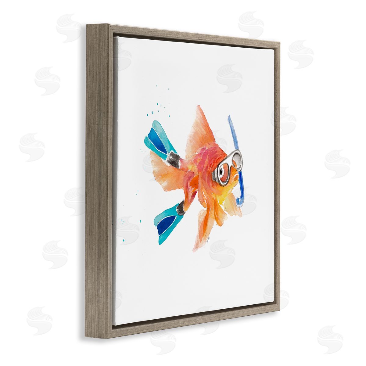 Goldfish Pet Snorkel Gear Brown Floating Frame Canvas Wall Art, Home Decor by Lanie Loreth