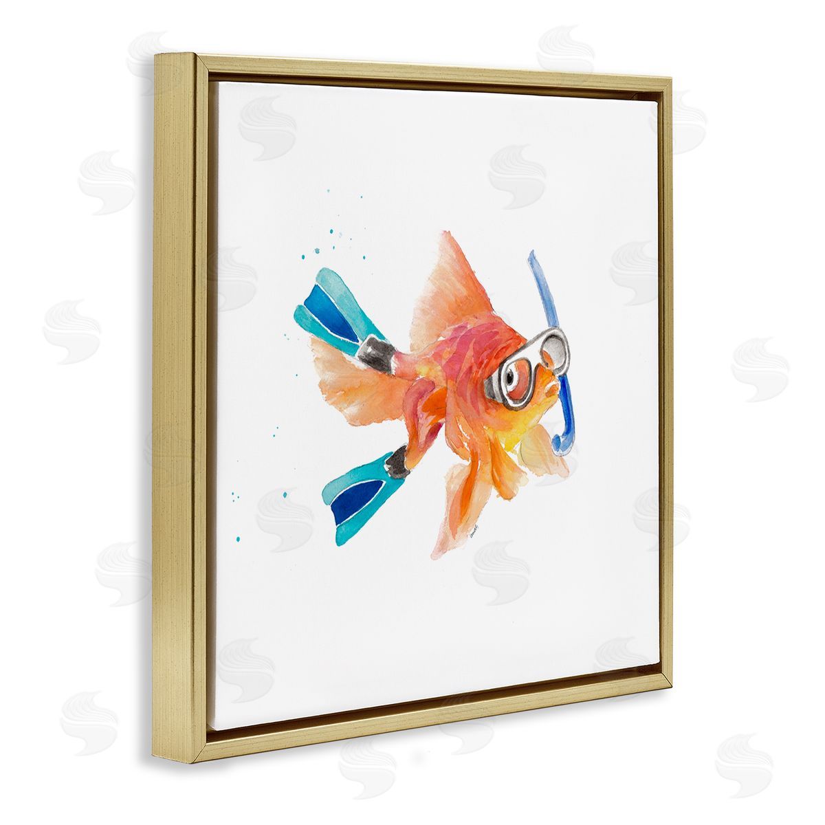 Goldfish Pet Snorkel Gear Gold Floating Frame Canvas Wall Art, Home Decor by Lanie Loreth
