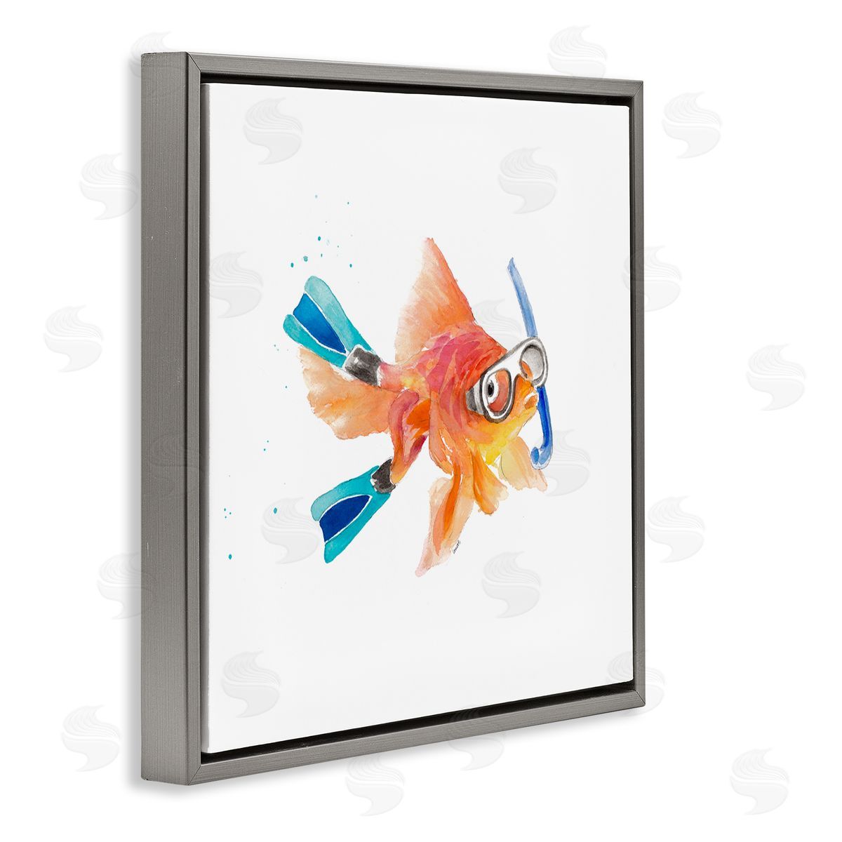 Goldfish Pet Snorkel Gear Grey Floating Frame Canvas Wall Art, Home Decor by Lanie Loreth