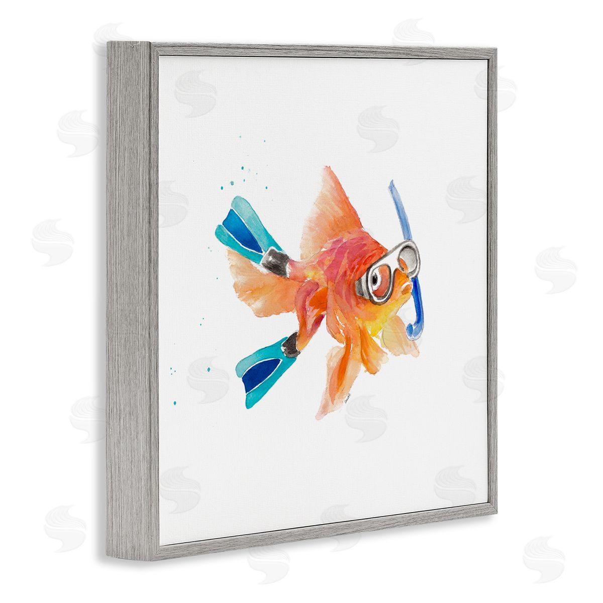 Goldfish Pet Snorkel Gear Grey Frame Print Wall Art, Home Decor by Lanie Loreth