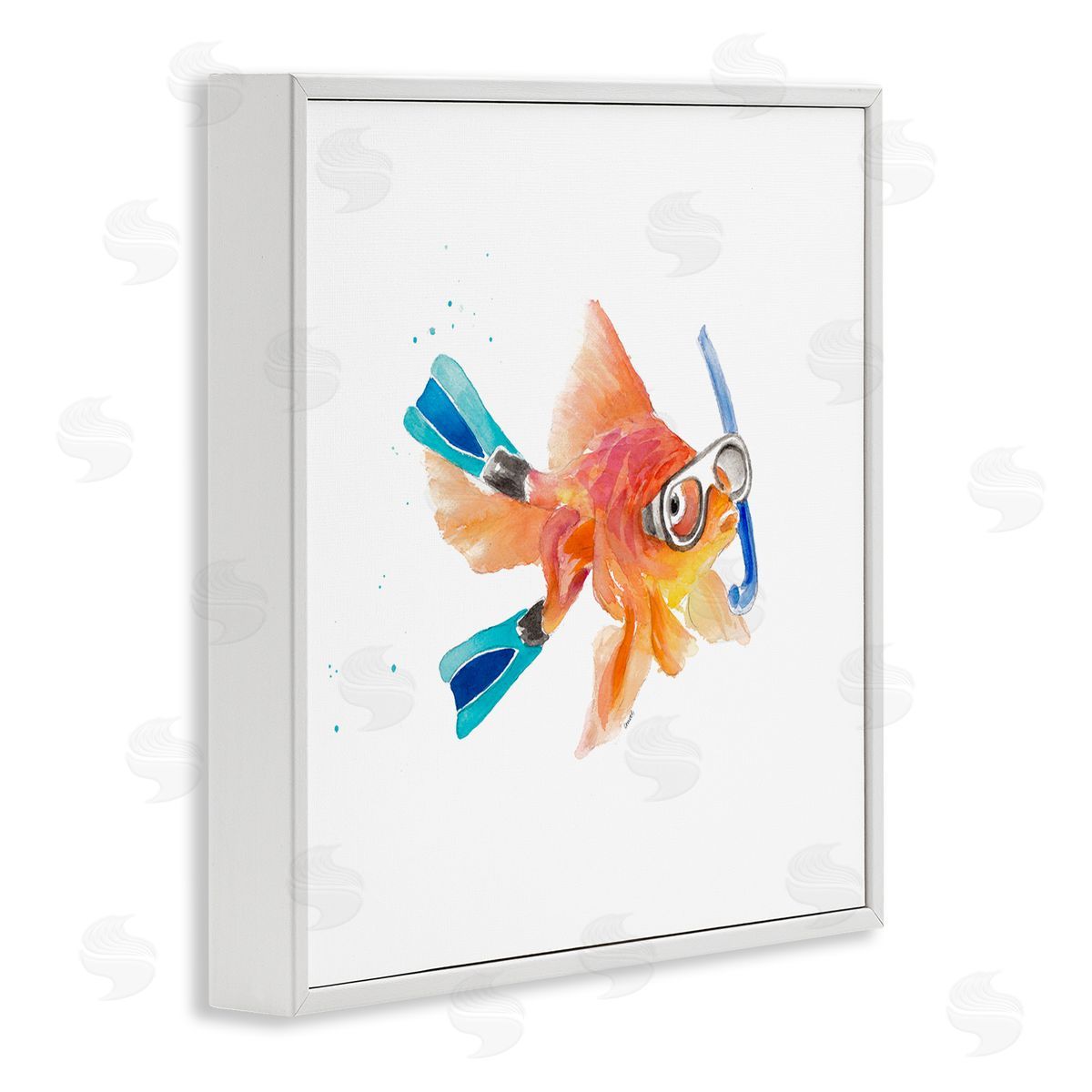 Goldfish Pet Snorkel Gear White Frame Print Wall Art, Home Decor by Lanie Loreth
