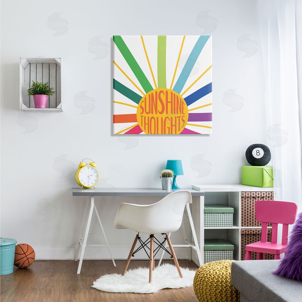 SD Graphics Studio Sunshine Thoughts Phrase Rainbow Sunrise Striped Rays Canvas Wall Art in Room