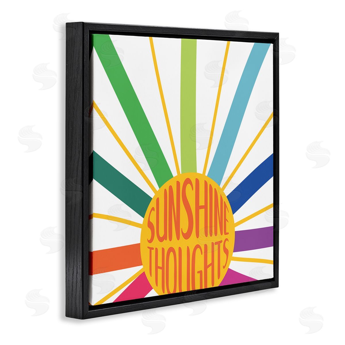 SD Graphics Studio Sunshine Thoughts Phrase Rainbow Sunrise Striped Rays Black Floating Frame Canvas Wall Art Print