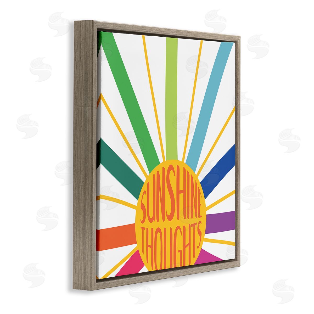 SD Graphics Studio Sunshine Thoughts Phrase Rainbow Sunrise Striped Rays Brown Floating Frame Canvas Wall Art Print