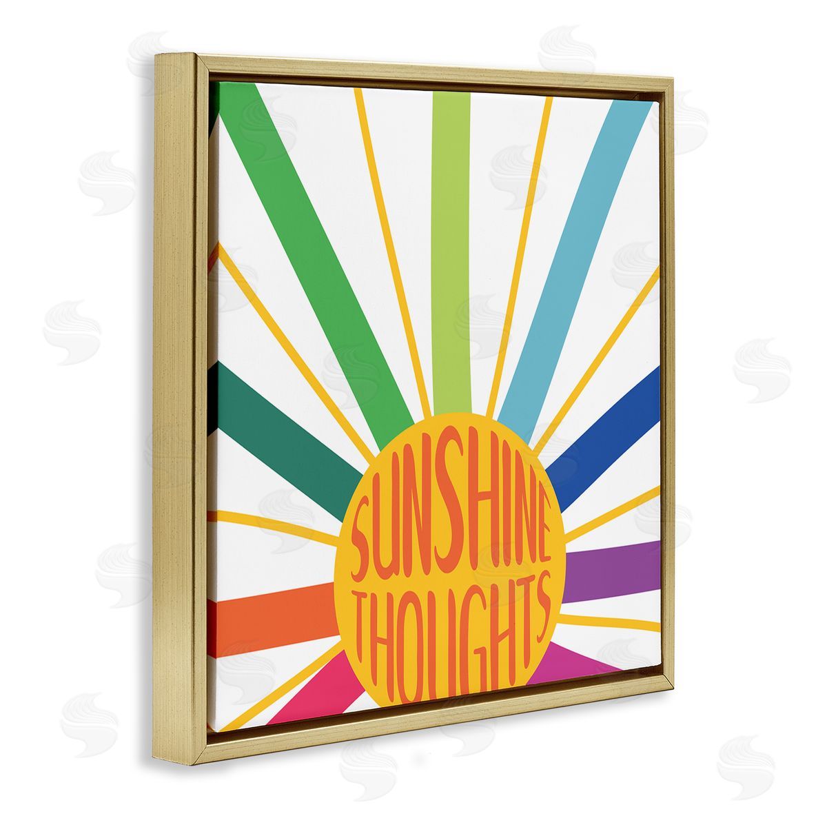 SD Graphics Studio Sunshine Thoughts Phrase Rainbow Sunrise Striped Rays Gold Floating Frame Canvas Wall Art Print