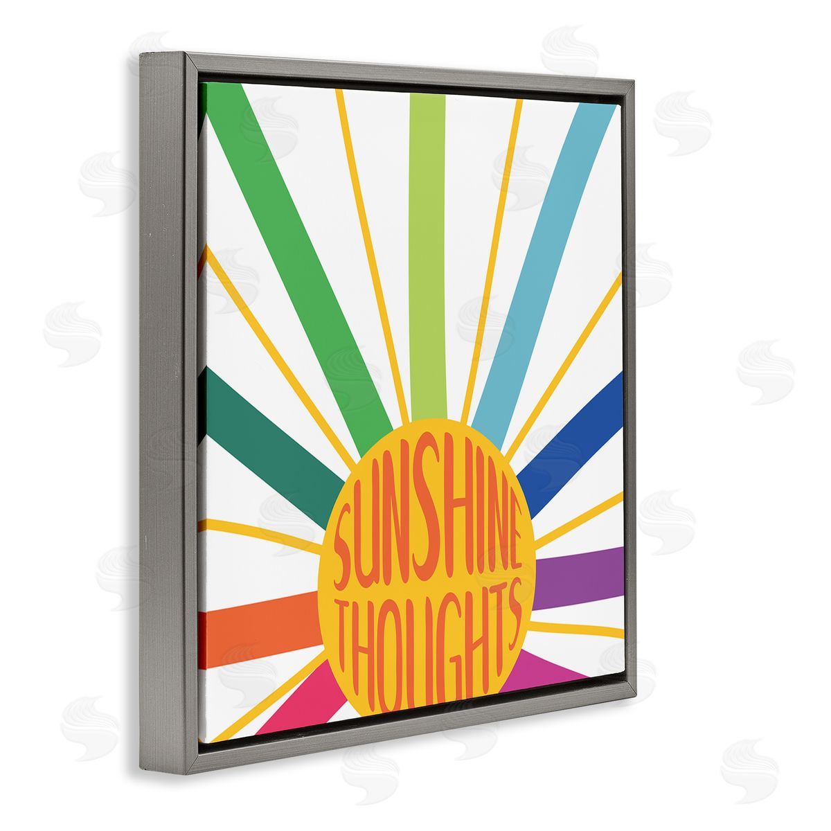 SD Graphics Studio Sunshine Thoughts Phrase Rainbow Sunrise Striped Rays Gray Floating Frame Canvas Wall Art Print
