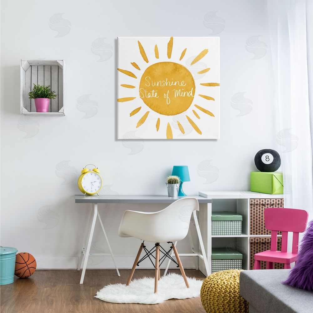 Lucille Price Sunshine State of Mind Phrase Big Bold Sun Canvas Wall Art in Room