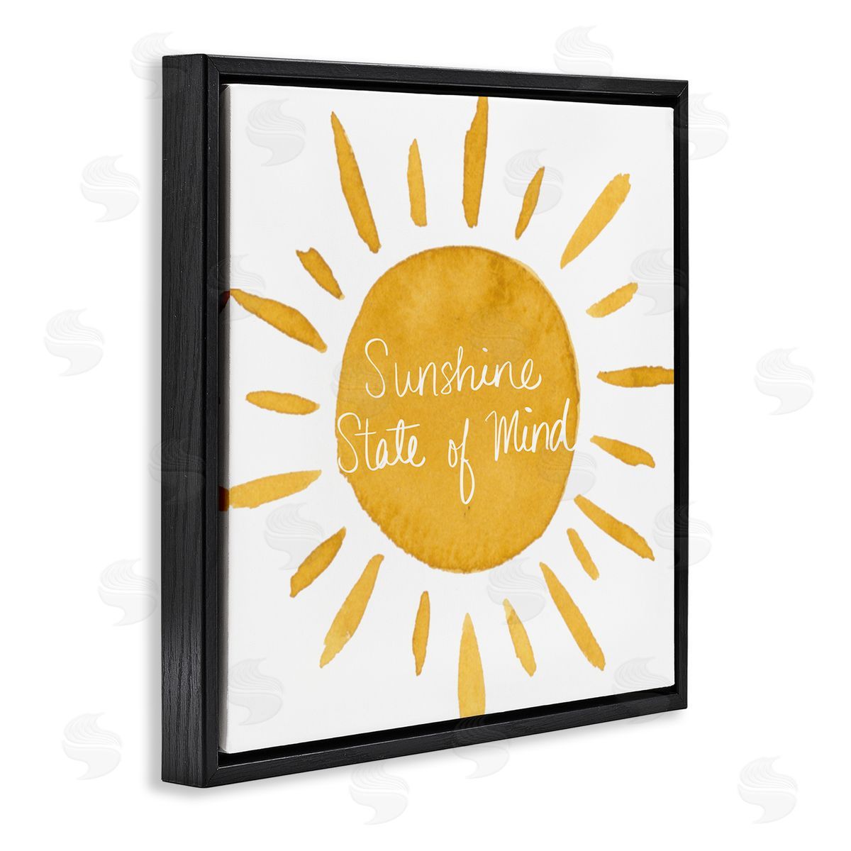 Lucille Price Sunshine State of Mind Phrase Big Bold Sun Black Floating Frame Canvas Wall Art Print