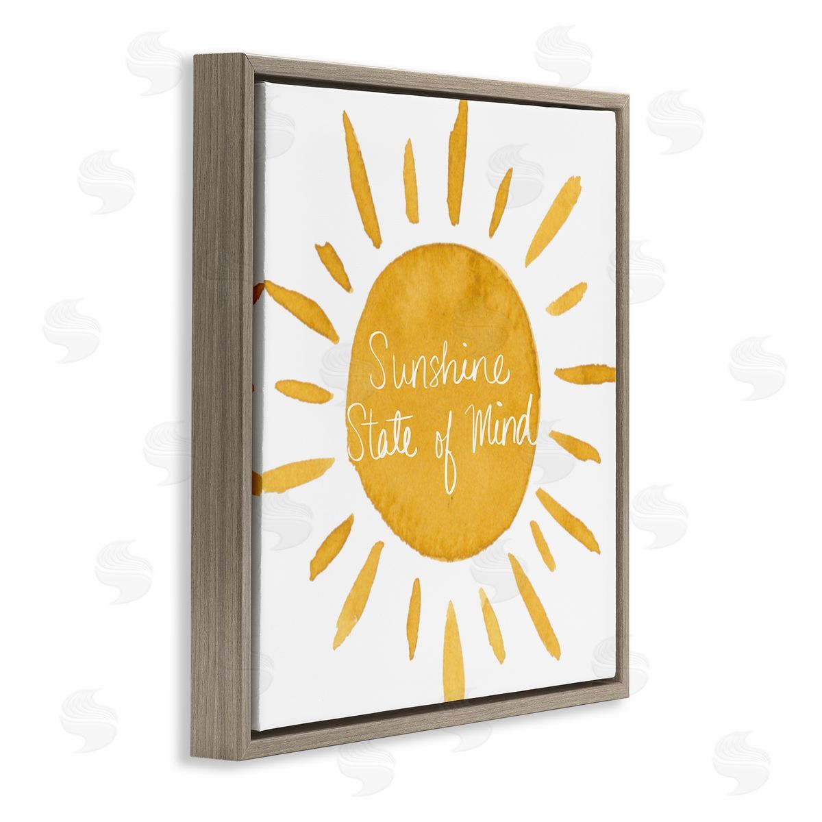 Lucille Price Sunshine State of Mind Phrase Big Bold Sun Brown Floating Frame Canvas Wall Art Print