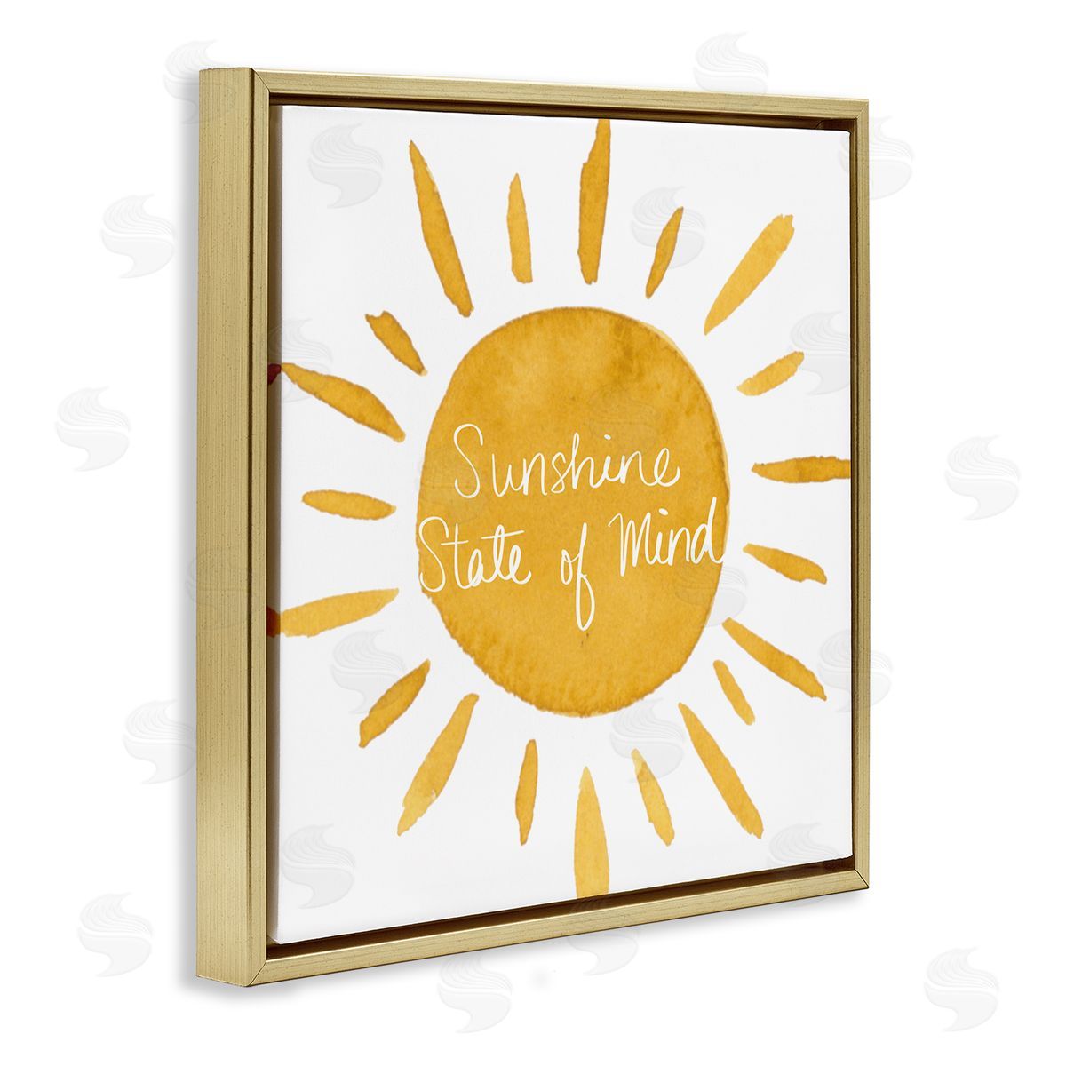 Lucille Price Sunshine State of Mind Phrase Big Bold Sun Gold Floating Frame Canvas Wall Art Print