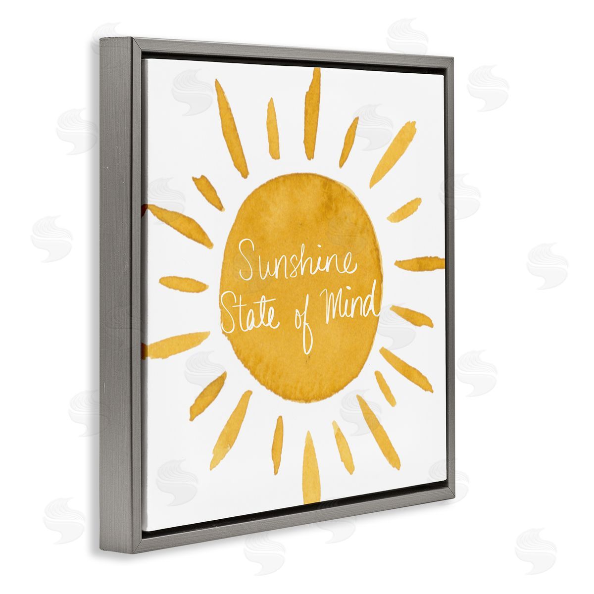 Lucille Price Sunshine State of Mind Phrase Big Bold Sun Gray Floating Frame Canvas Wall Art Print