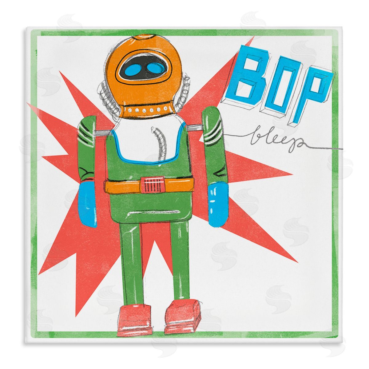 Jennifer Paxton Parker Vintage Robot Toy Bop Bleep Text Retro Pop Stretched Canvas Wall Art Print