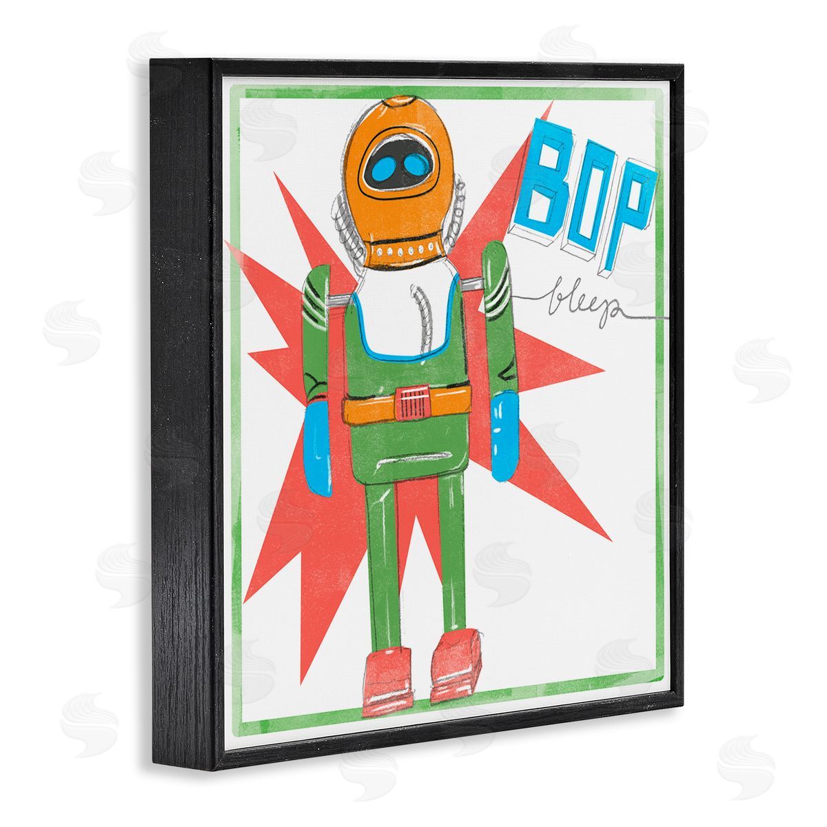 Jennifer Paxton Parker Vintage Robot Toy Bop Bleep Text Retro Pop Black Framed Glicee Wall Art Print