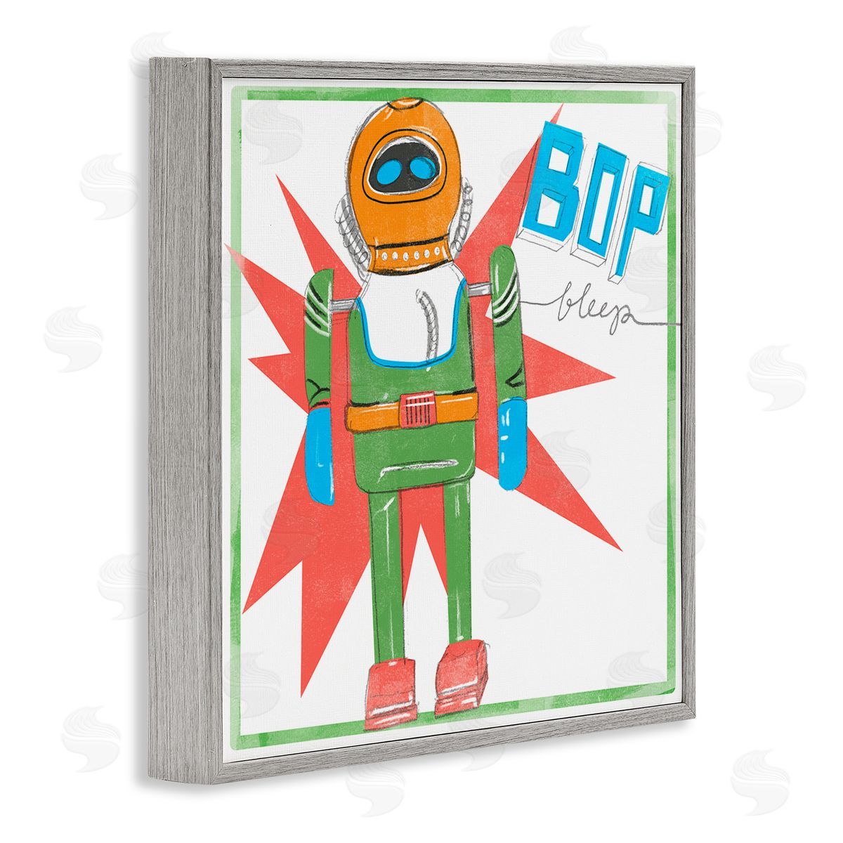 Jennifer Paxton Parker Vintage Robot Toy Bop Bleep Text Retro Pop Gray Framed Glicee Wall Art Print