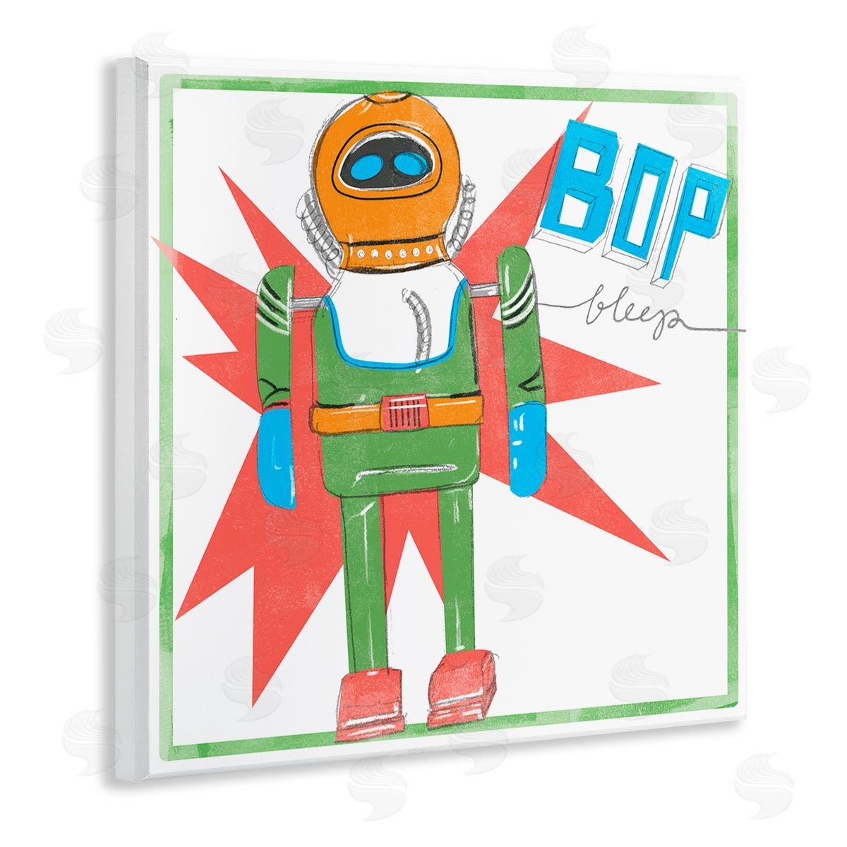 Jennifer Paxton Parker Vintage Robot Toy Bop Bleep Text Retro Pop Wooden Wall Plaque Art Print
