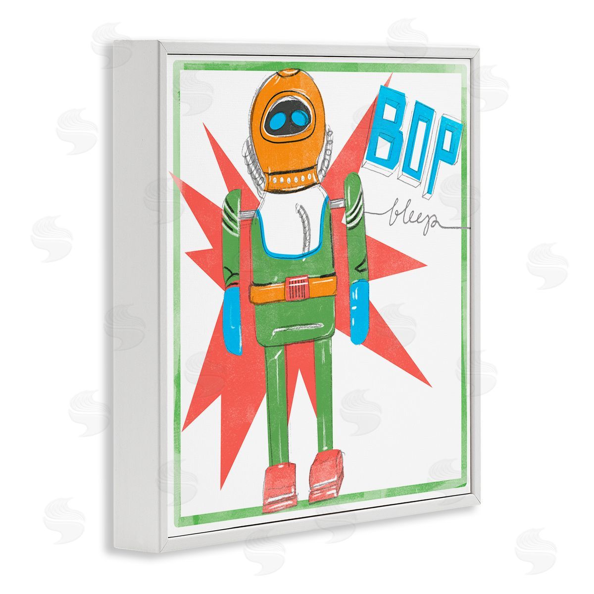 Jennifer Paxton Parker Vintage Robot Toy Bop Bleep Text Retro Pop White Framed Glicee Wall Art Print