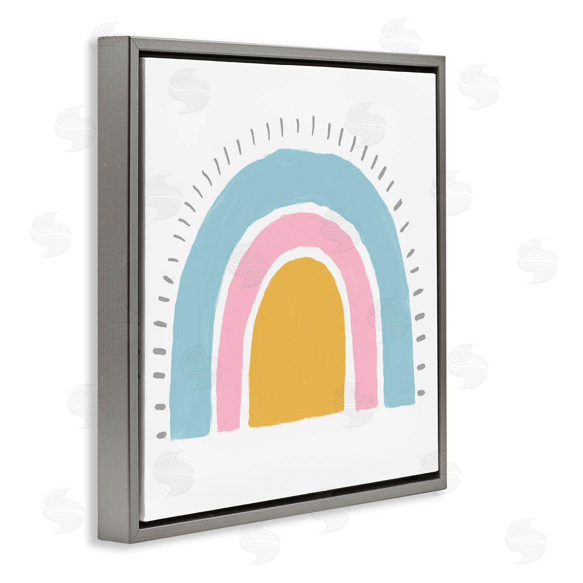 Kali Wilson Sunrise Rainbow Shape Blue Pink Yellow Sky Gray Floating Frame Canvas Wall Art Print