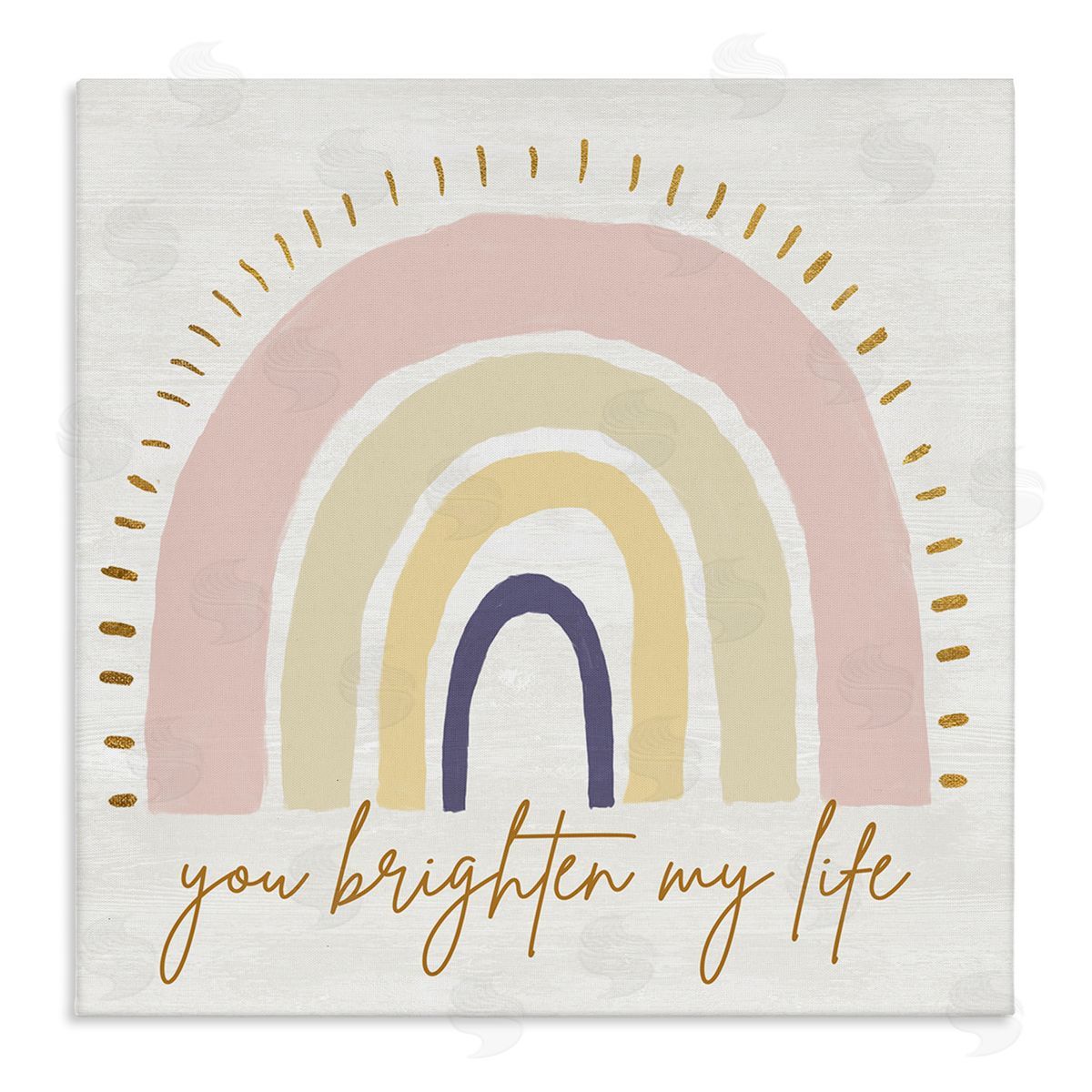 Kali Wilson You Brighten My Life Phrase Soft Neutral Rainbow Stretched Canvas Wall Art Print