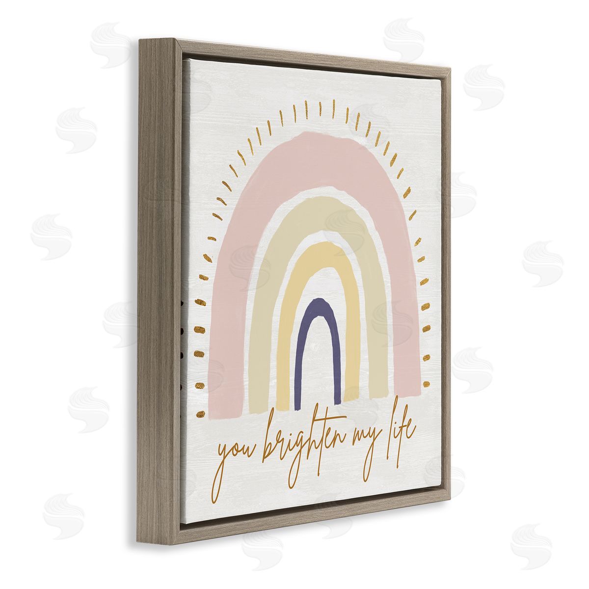Kali Wilson You Brighten My Life Phrase Soft Neutral Rainbow Brown Floating Frame Canvas Wall Art Print