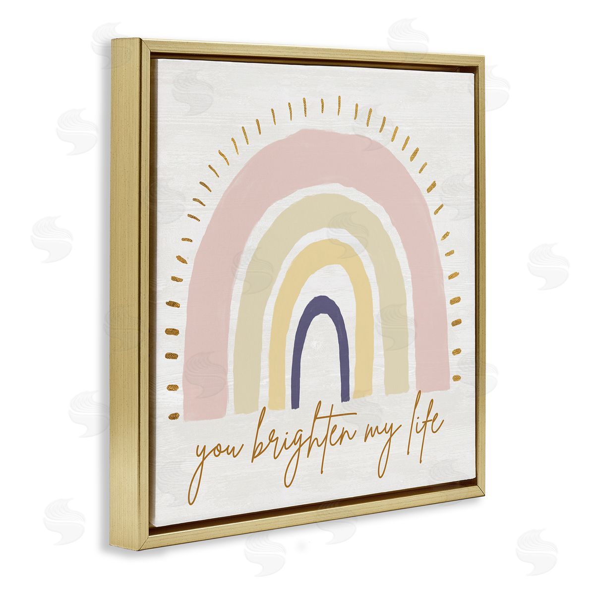 Kali Wilson You Brighten My Life Phrase Soft Neutral Rainbow Gold Floating Frame Canvas Wall Art Print