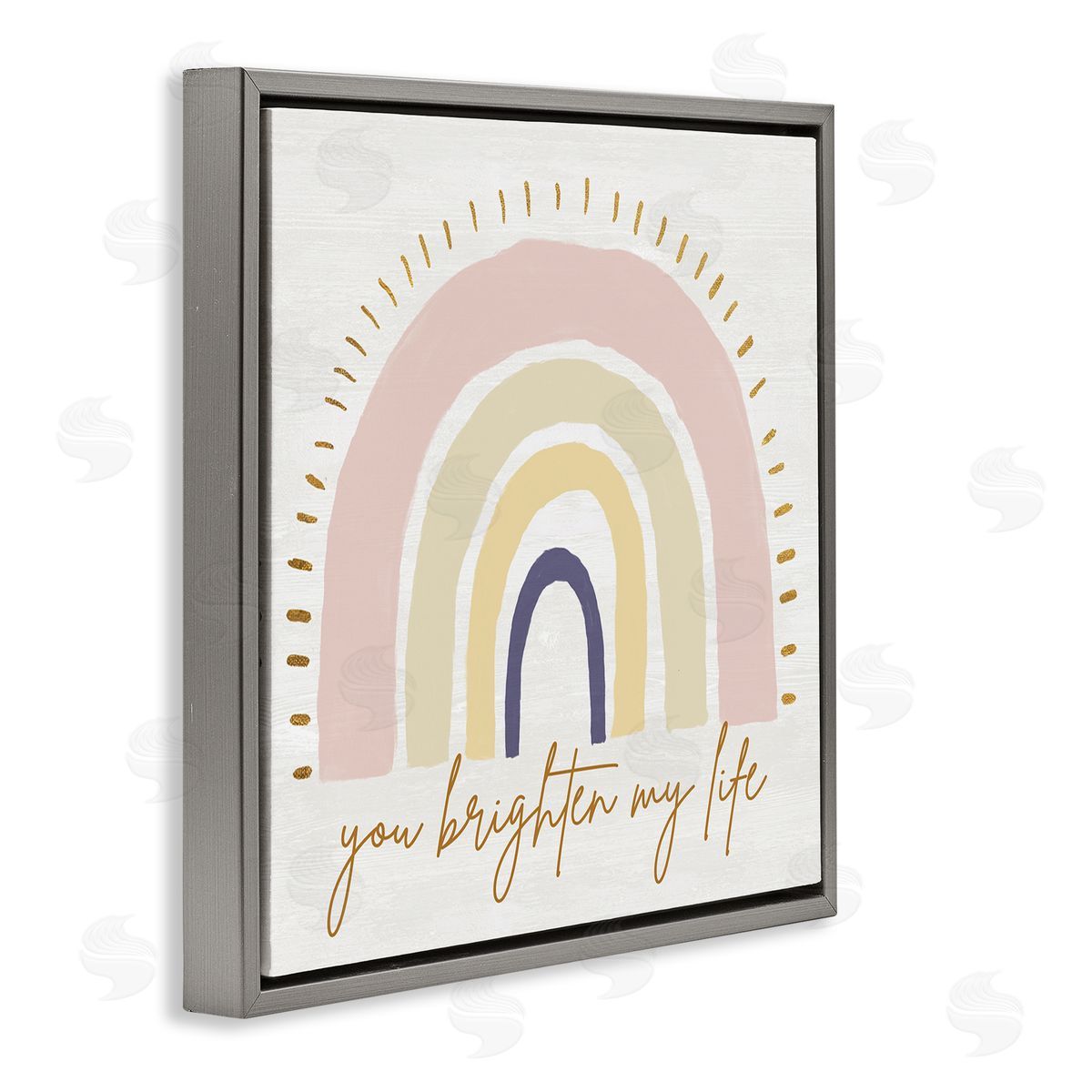 Kali Wilson You Brighten My Life Phrase Soft Neutral Rainbow Gray Floating Frame Canvas Wall Art Print