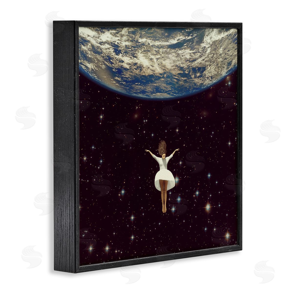 Paula Belle Flores Woman Falling Through Space White Dress Earth Black Framed Glicee Wall Art Print