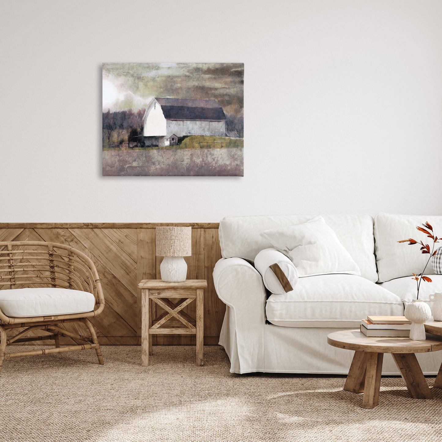 Stormy Sky Country Farm Barn Canvas Wall Art in Room, Home Decor by Bluebird Barn