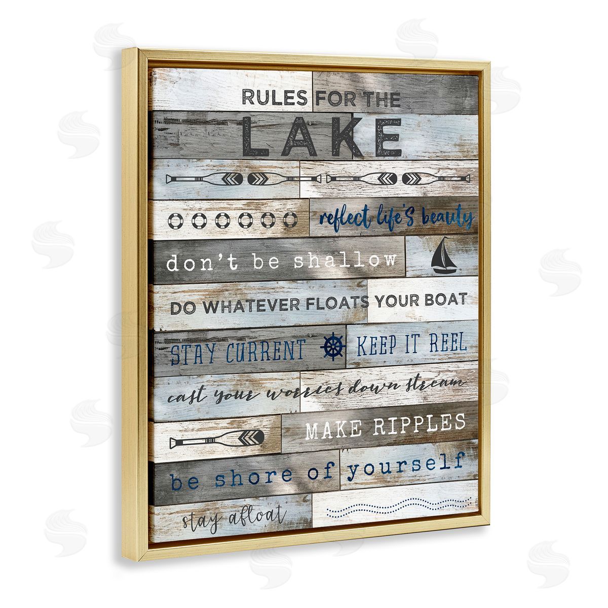 Advice From the Lake List Gold Floating Frame Canvas Wall Art, Home Decor by Natalie Carpentieri