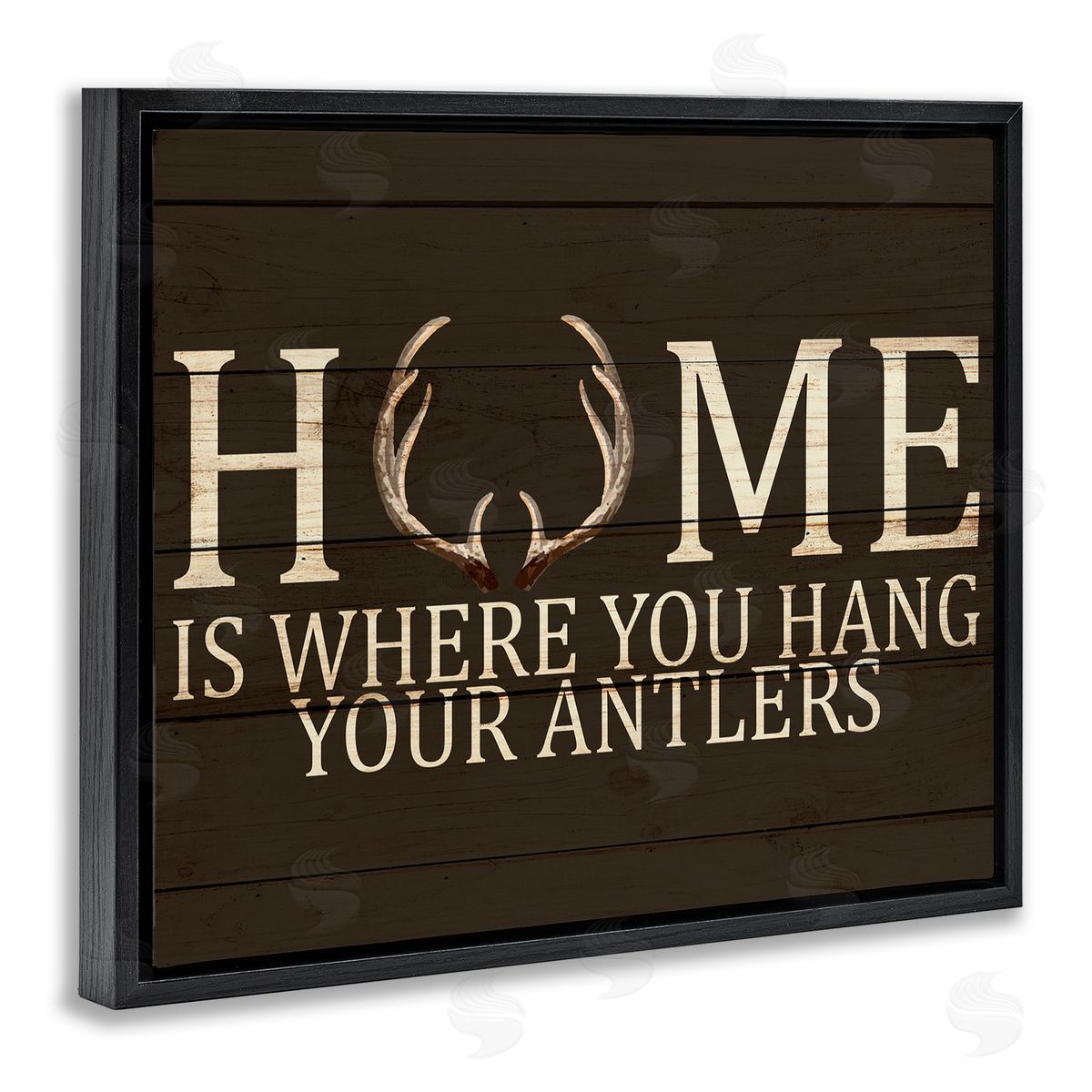 Hang Your Antlers Rustic Hunting Phrase Black Floating Frame Canvas Wall Art, Home Decor by Kim Allen