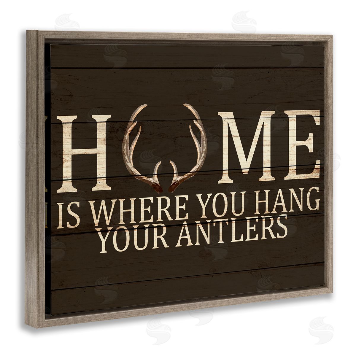 Hang Your Antlers Rustic Hunting Phrase Brown Floating Frame Canvas Wall Art, Home Decor by Kim Allen