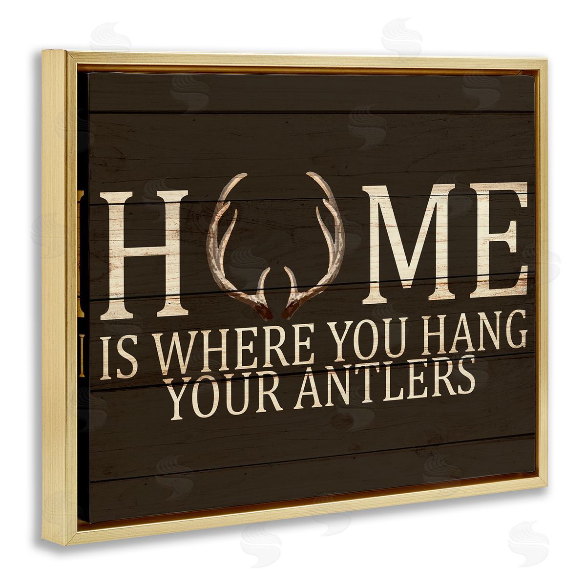 Hang Your Antlers Rustic Hunting Phrase Gold Floating Frame Canvas Wall Art, Home Decor by Kim Allen