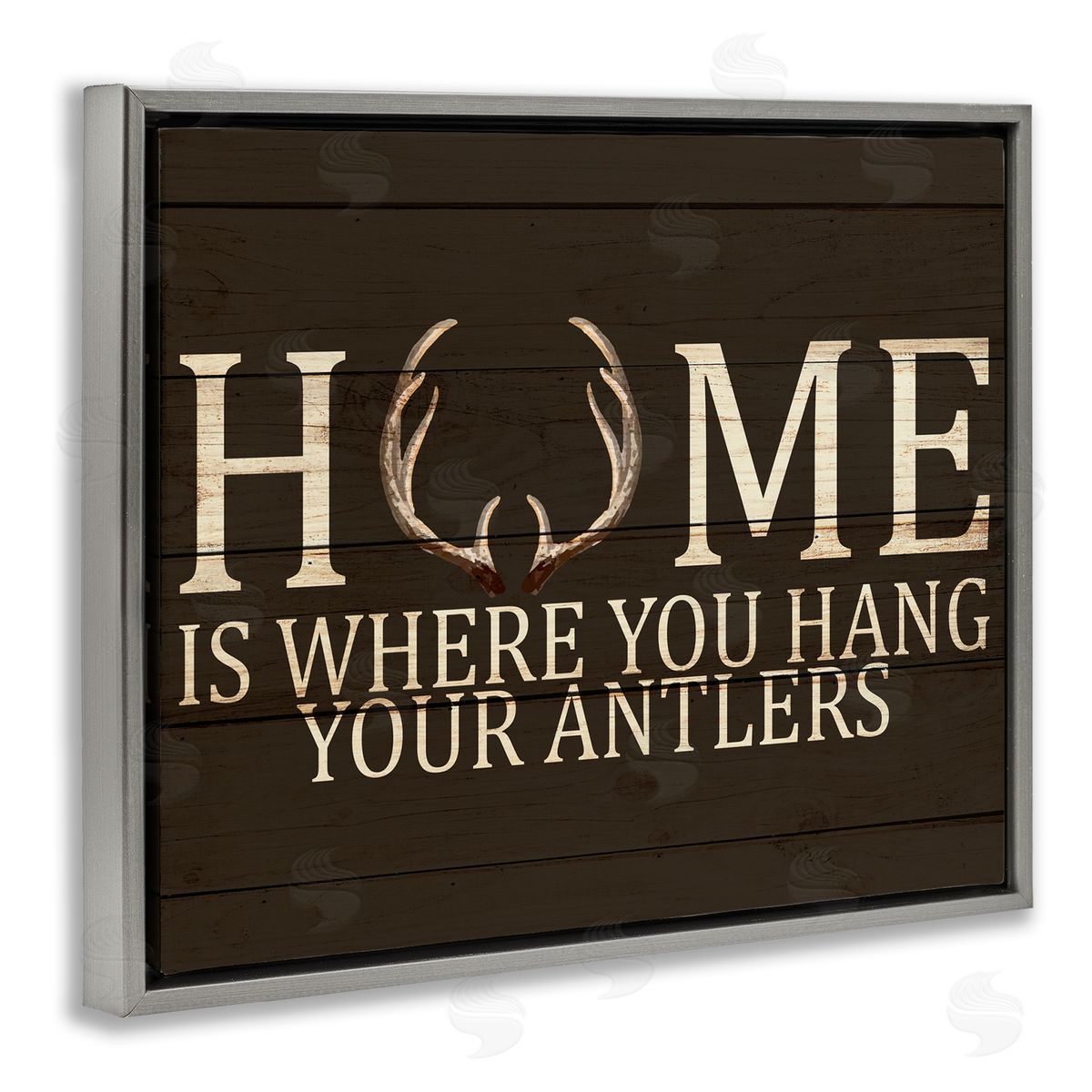 Hang Your Antlers Rustic Hunting Phrase Grey Floating Frame Canvas Wall Art, Home Decor by Kim Allen