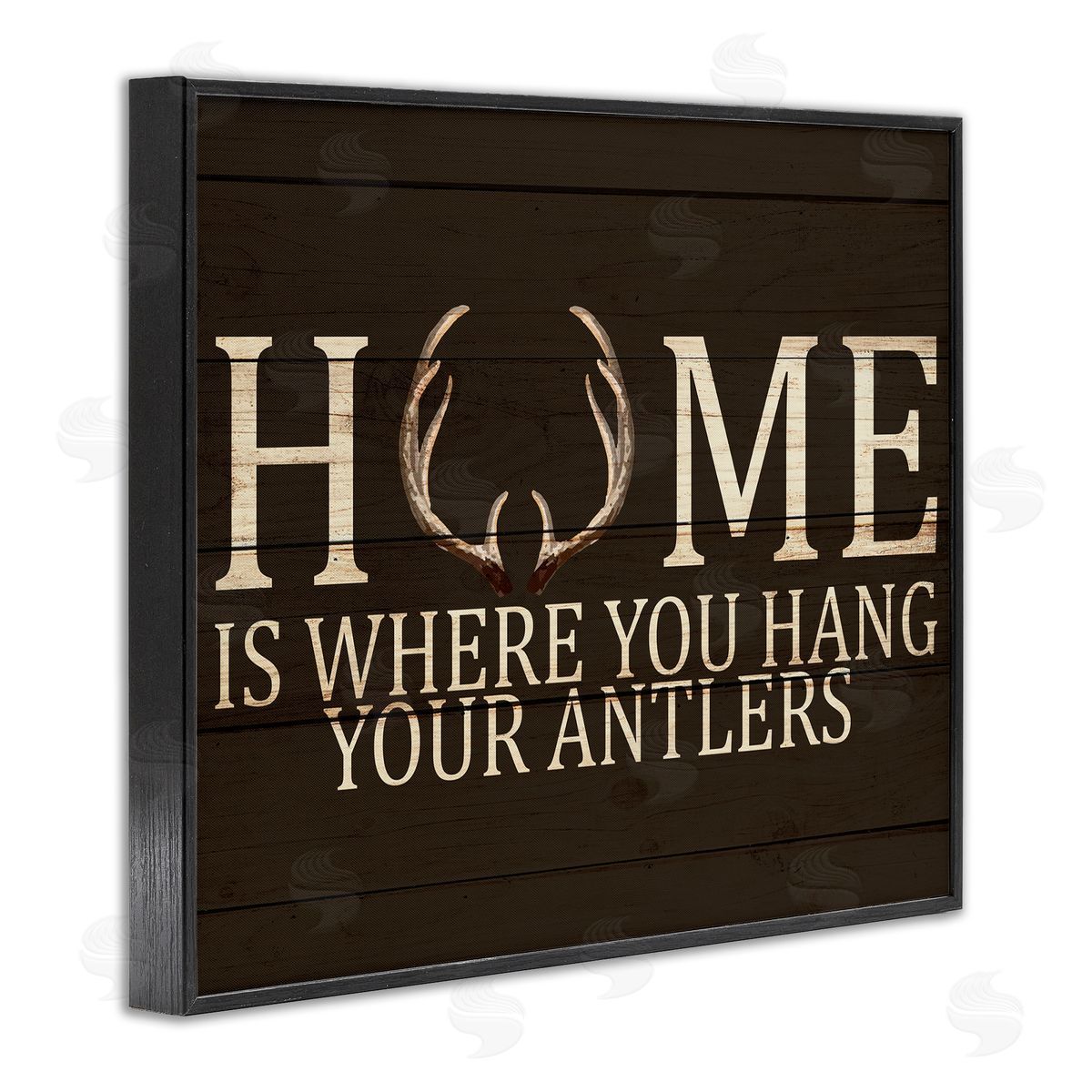 Hang Your Antlers Rustic Hunting Phrase Black Frame Print Wall Art, Home Decor by Kim Allen
