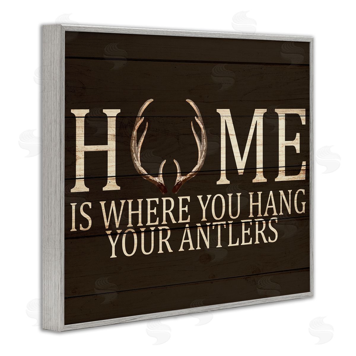 Hang Your Antlers Rustic Hunting Phrase Grey Frame Print Wall Art, Home Decor by Kim Allen