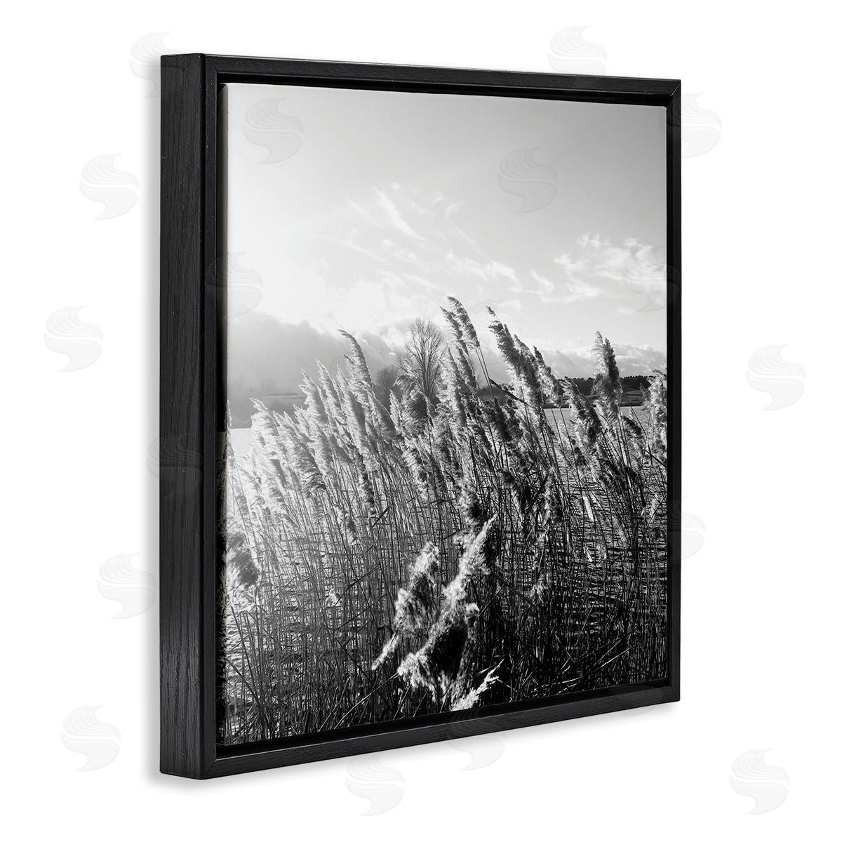 Tall Grass Lake Water Landscape Black Floating Frame Canvas Wall Art, Home Decor by Sarah Jane