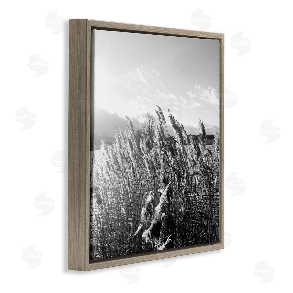Tall Grass Lake Water Landscape Brown Floating Frame Canvas Wall Art, Home Decor by Sarah Jane