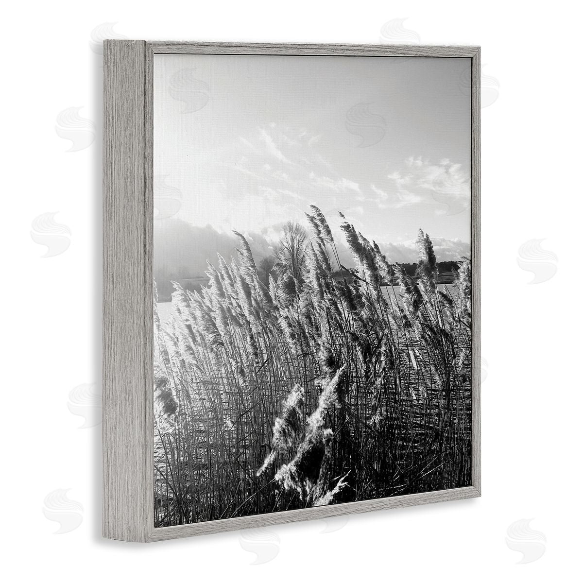Tall Grass Lake Water Landscape Grey Frame Print Wall Art, Home Decor by Sarah Jane