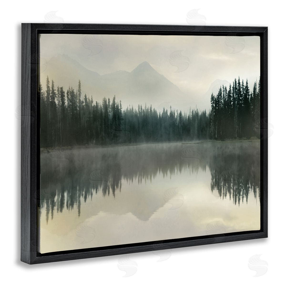 Foggy Lake Forest Landscape Reflection Black Floating Frame Canvas Wall Art, Home Decor by Danita Delimont