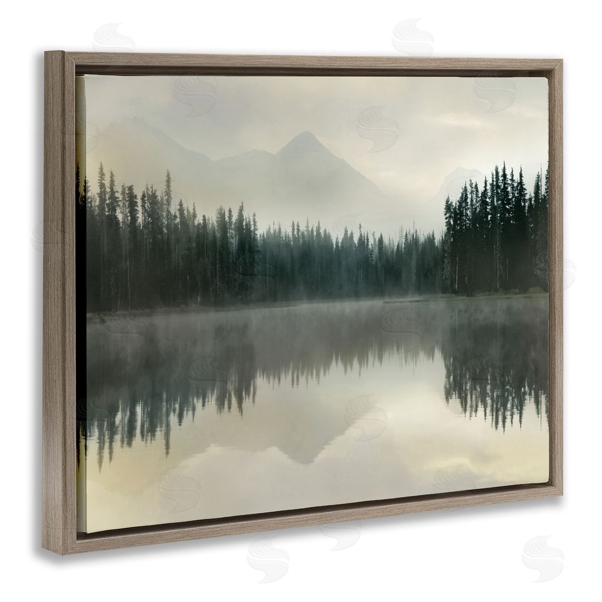 Foggy Lake Forest Landscape Reflection Brown Floating Frame Canvas Wall Art, Home Decor by Danita Delimont