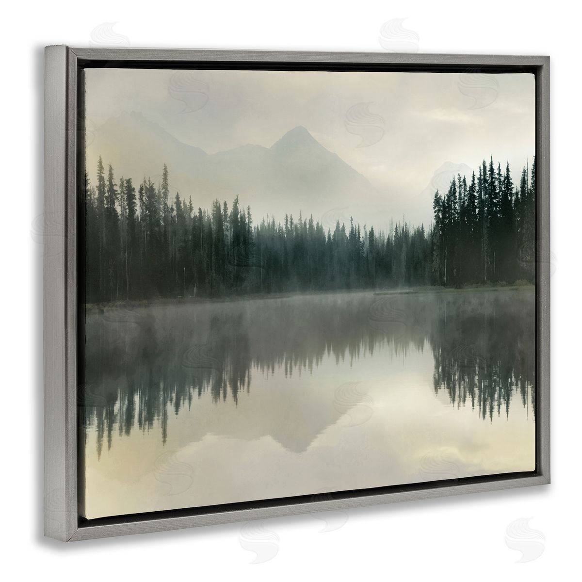 Foggy Lake Forest Landscape Reflection Grey Floating Frame Canvas Wall Art, Home Decor by Danita Delimont