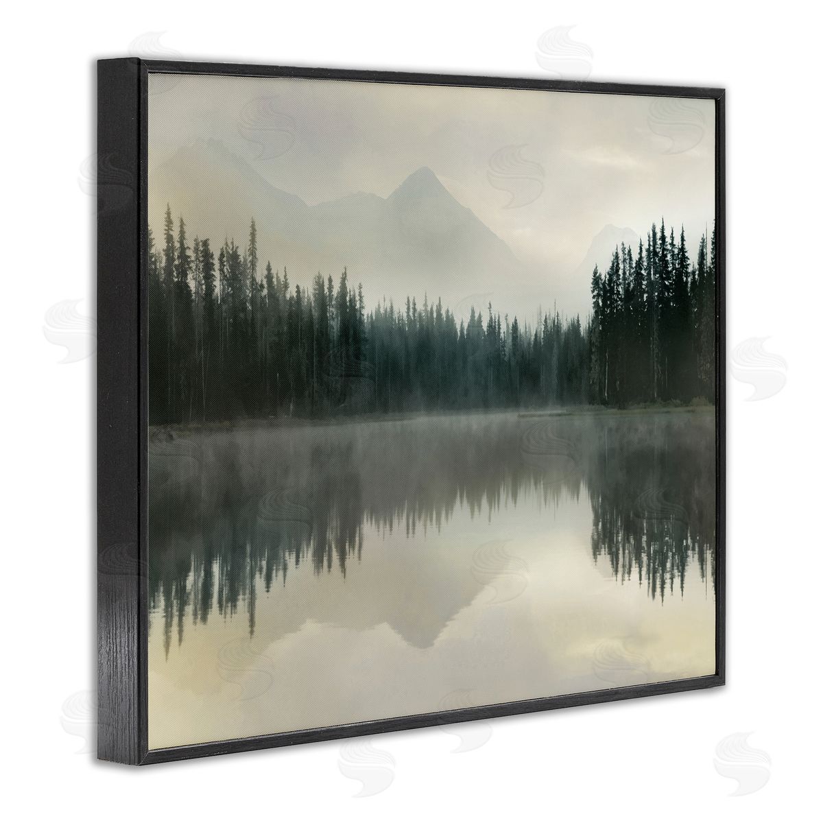 Foggy Lake Forest Landscape Reflection Black Frame Print Wall Art, Home Decor by Danita Delimont