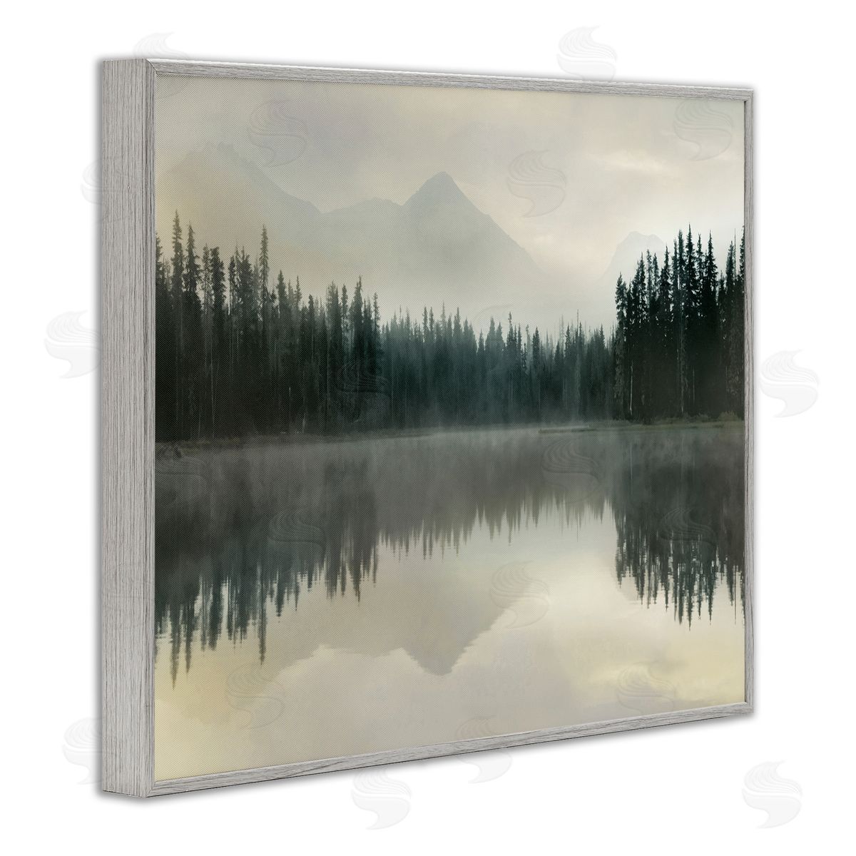 Foggy Lake Forest Landscape Reflection Grey Frame Print Wall Art, Home Decor by Danita Delimont
