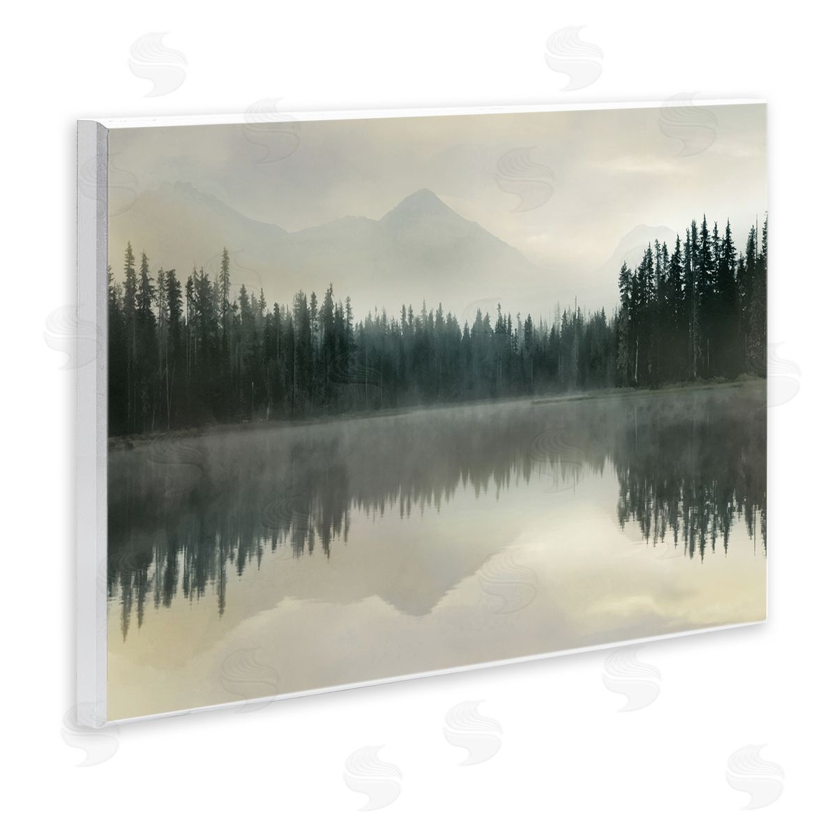Foggy Lake Forest Landscape Reflection Wood Plaque Wall Art, Home Decor by Danita Delimont