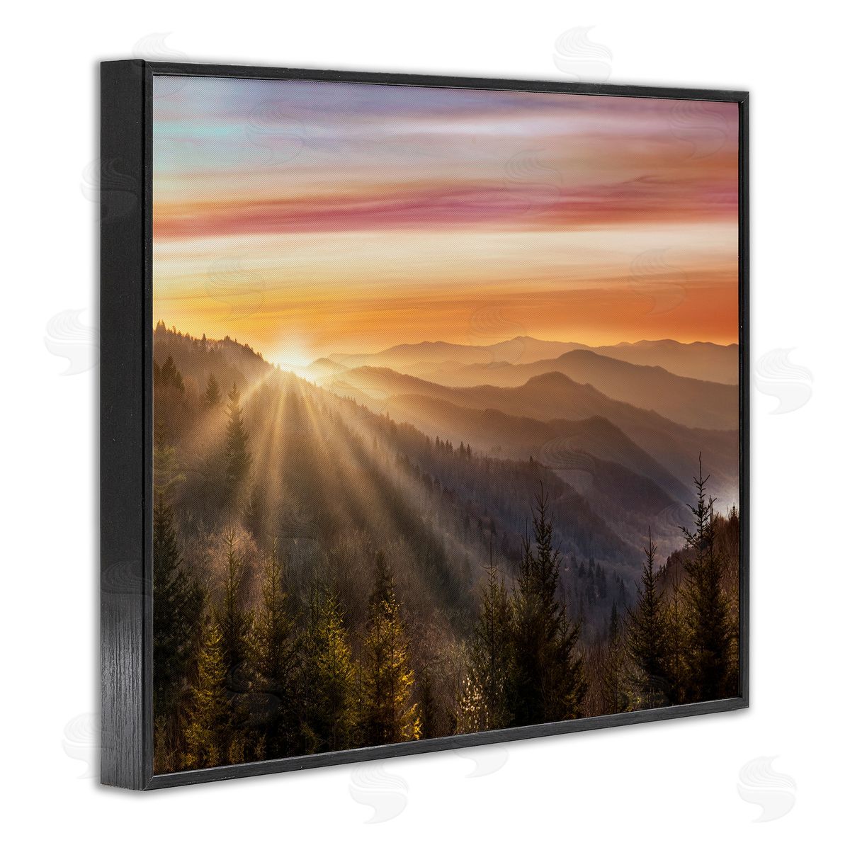 Sunrise Through Mountain Forest Skyline Black Frame Print Wall Art, Home Decor by Danita Delimont