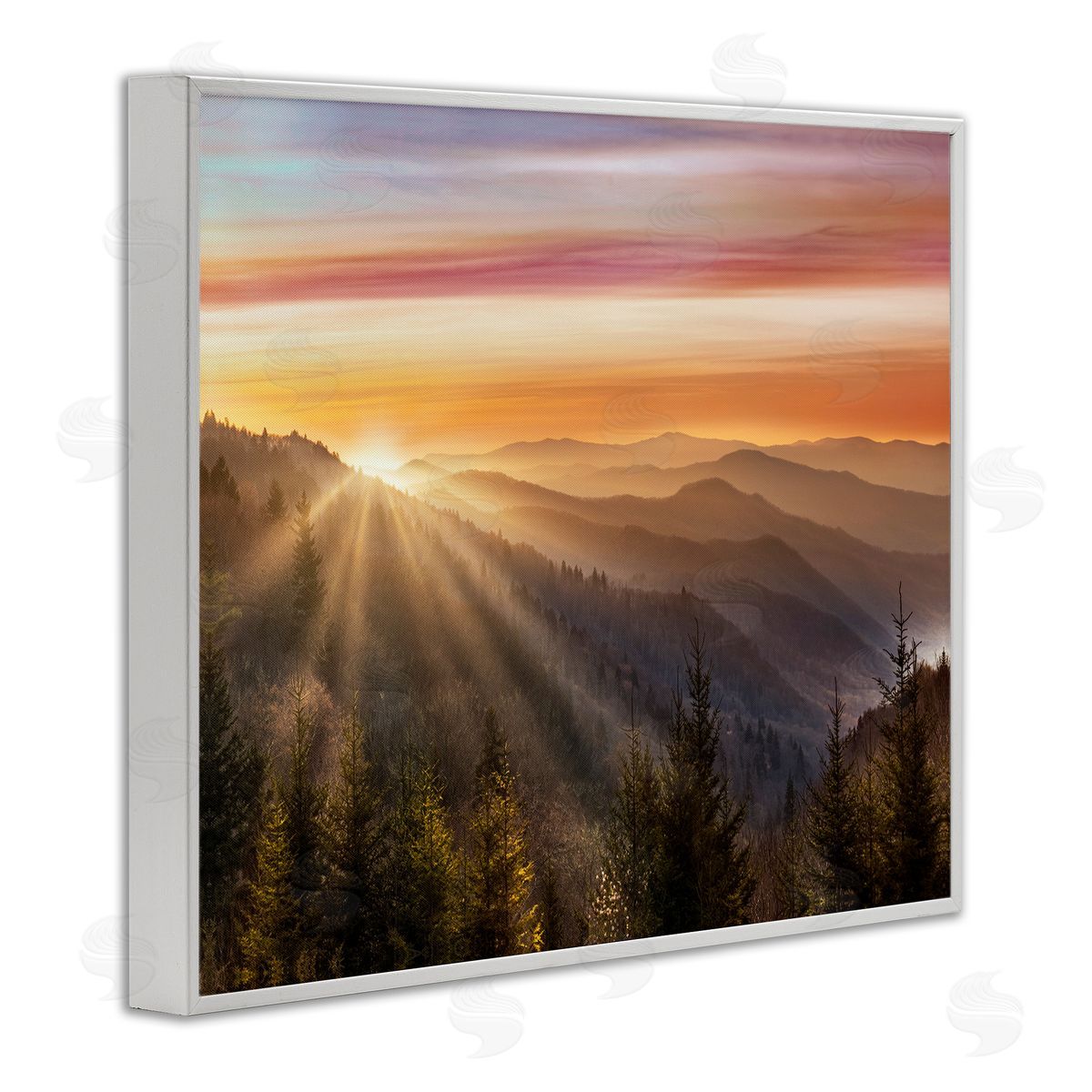 Sunrise Through Mountain Forest Skyline White Frame Print Wall Art, Home Decor by Danita Delimont
