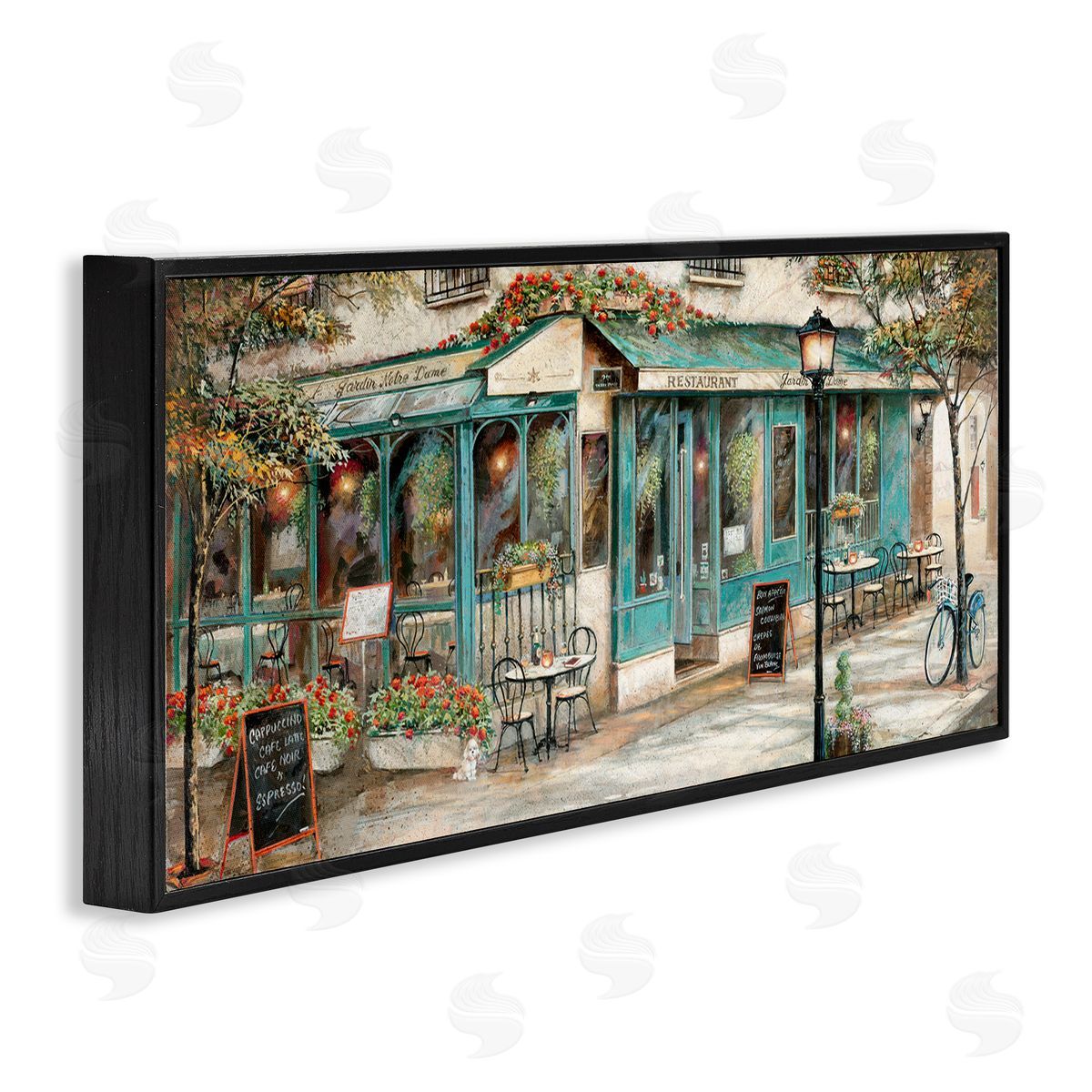 European City Streets Café Scene Black Frame Print Wall Art, Home Decor by Ruane Manning