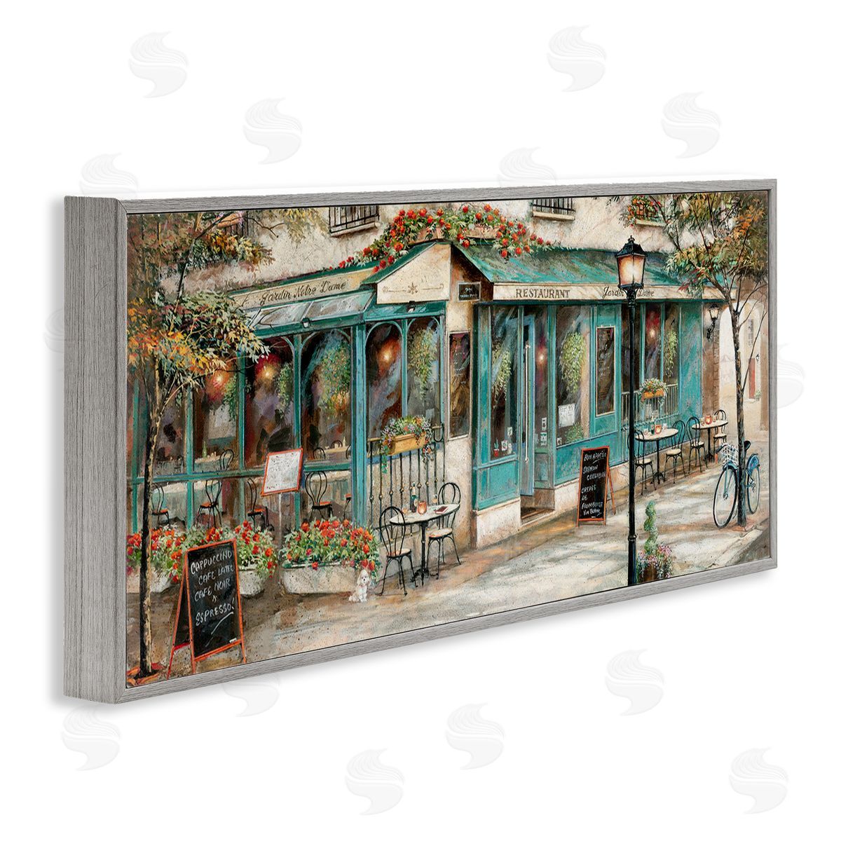 European City Streets Café Scene Grey Frame Print Wall Art, Home Decor by Ruane Manning